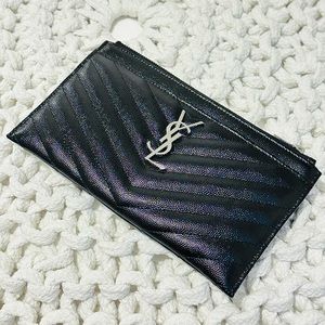 YSL CASSANDRE MATELASSÉ ZIPPED POUCH IN GRAIN DE POUDRE EMBOSSED LEATHER